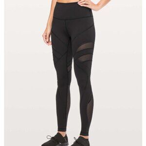 Lululemon Black Wunder Under High-Rise Tights with Mesh Panels - Size 4
